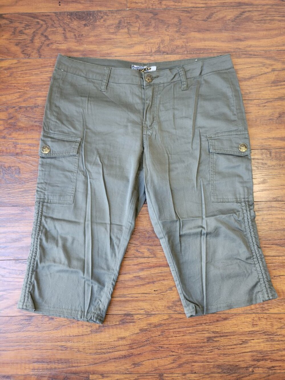 CREST JEANS Gray Green Tint Cargo Capri Pants sz 13/14 EUC Y2K Skater Grunge